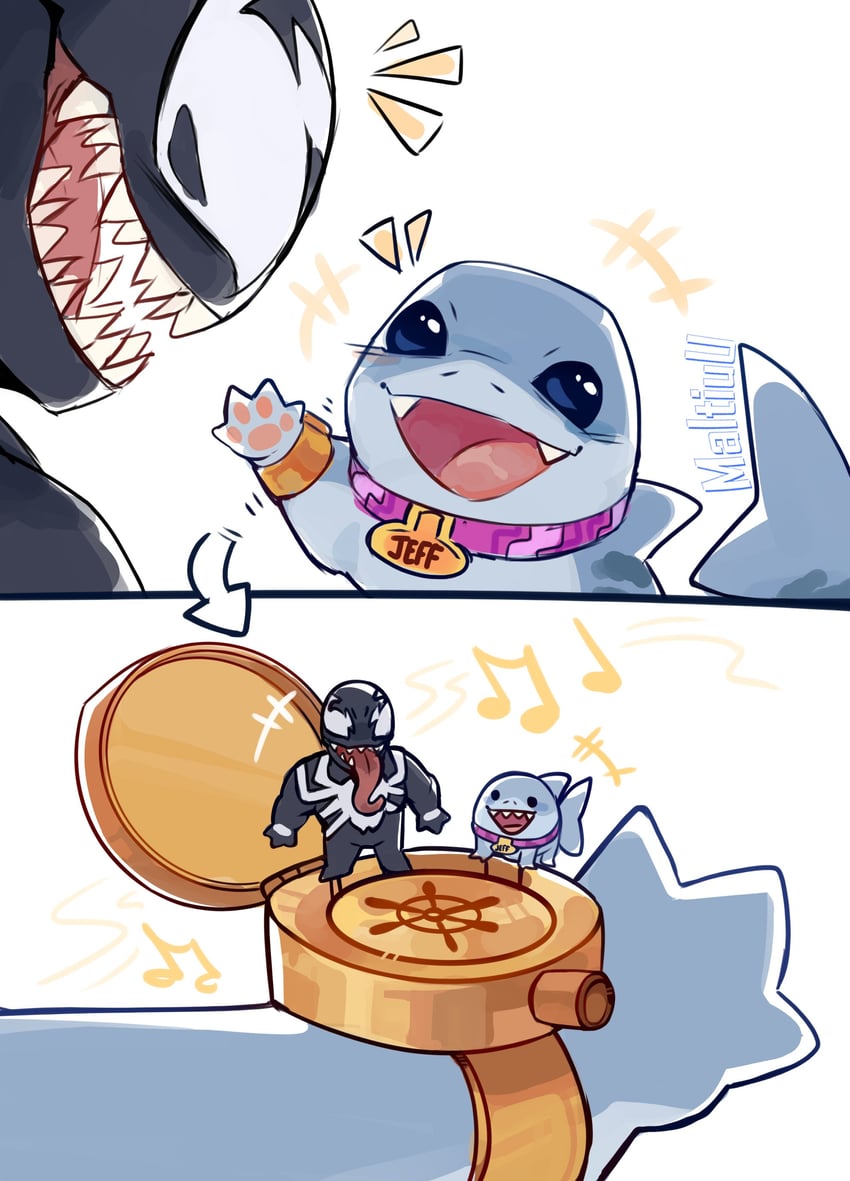 venom and jeff the land shark (marvel and 3 more) drawn by maltiuu