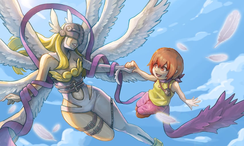 angewomon and yagami hikari (digimon and 1 more) drawn by chao_xiaopu