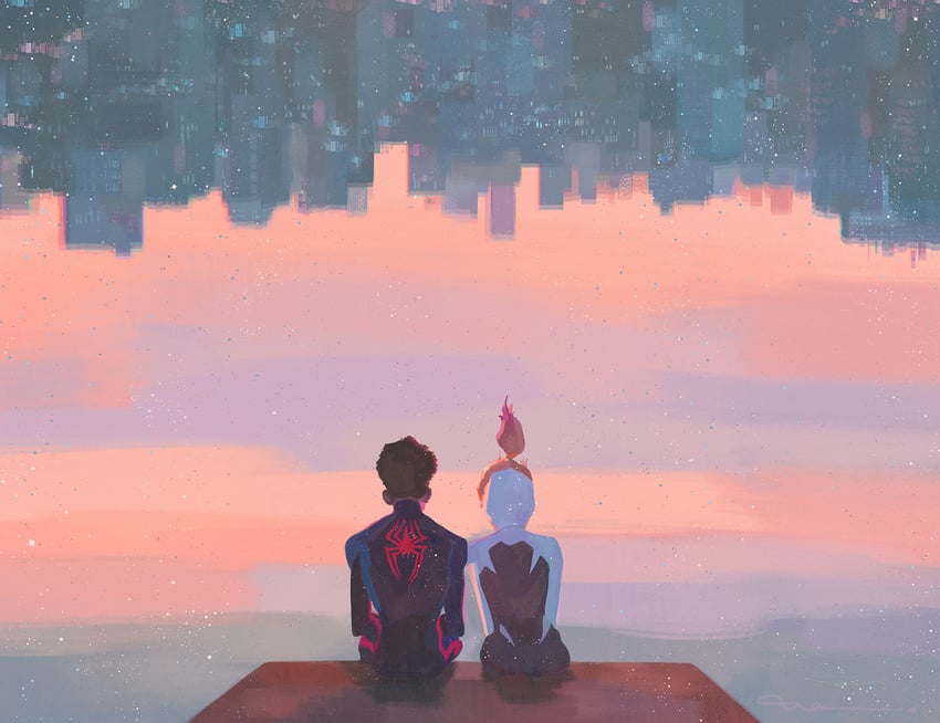 spider-gwen, gwen stacy, miles morales, and spider-man (marvel and 3 more) drawn by nanlawson