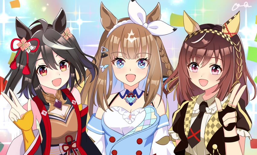 kitasan black, almond eye, and buena vista (umamusume) drawn by yo-ha