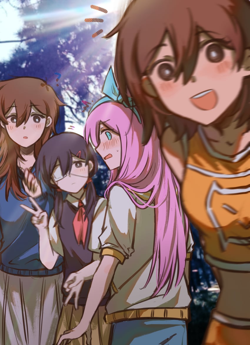 sunny, aubrey, kel, and hero (omori) drawn by bailan1130