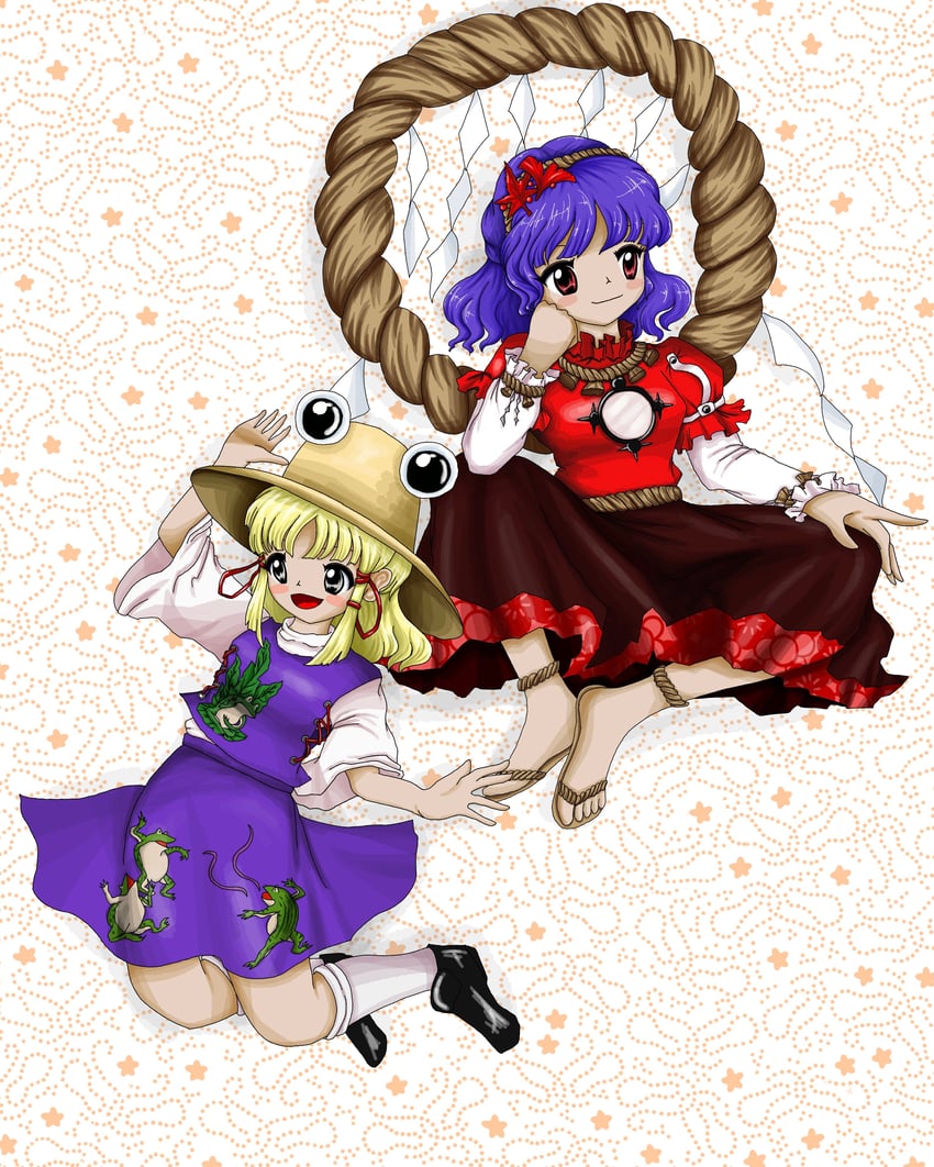 moriya suwako and yasaka kanako (touhou) drawn by ofuton_(rxn_vm)