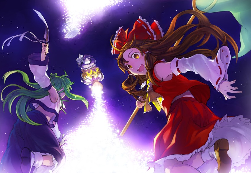 hakurei reimu, kirisame marisa, and kochiya sanae (touhou and 1 more) drawn by hakou_(barasensou)