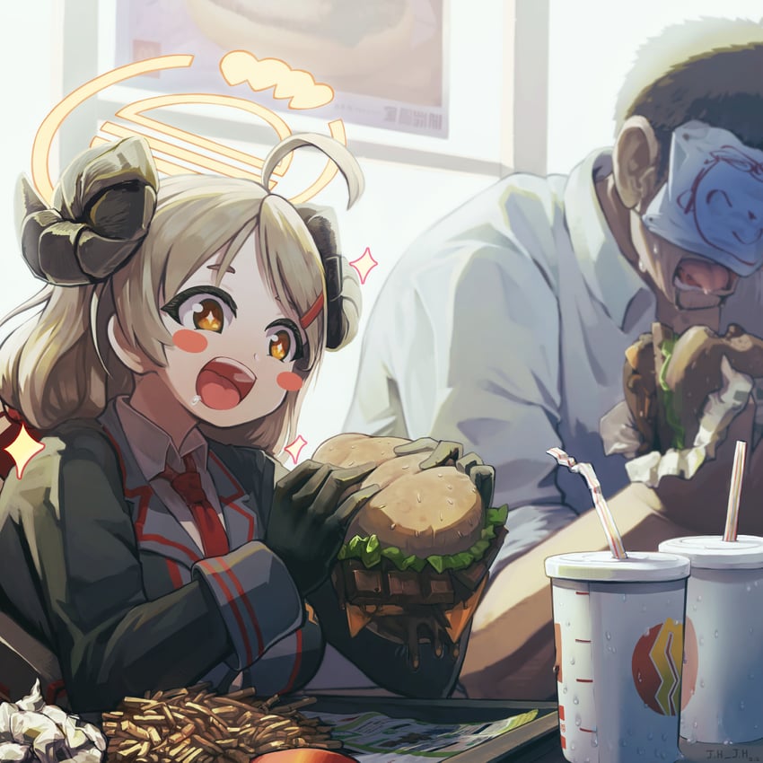 sensei, doodle sensei, and izumi (blue archive) drawn by j.h_j.h