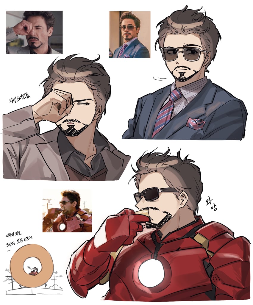 tony stark, iron man, and robert downey jr. (marvel and 3 more) drawn by chjjlold