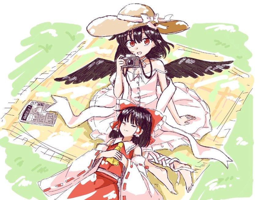 hakurei reimu and shameimaru aya (touhou) drawn by yakousei_no_kame