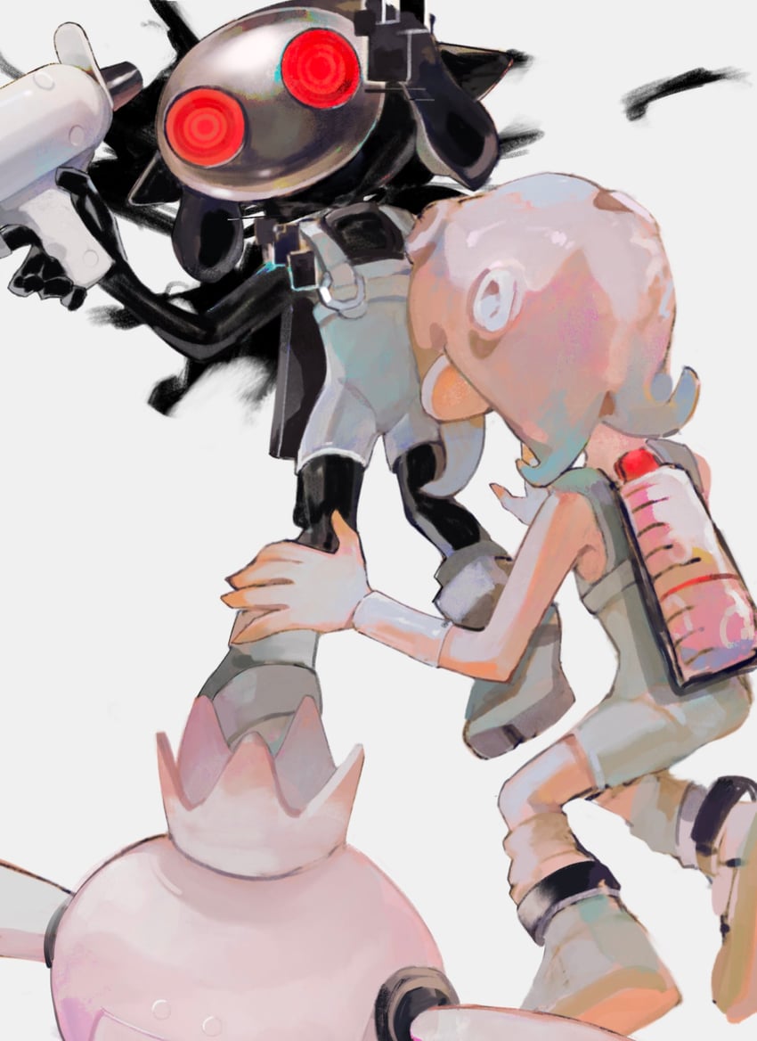 octoling player character, octoling girl, pearl, agent 8, pearl drone, and 1 more (splatoon and 2 more) drawn by kaxk_x