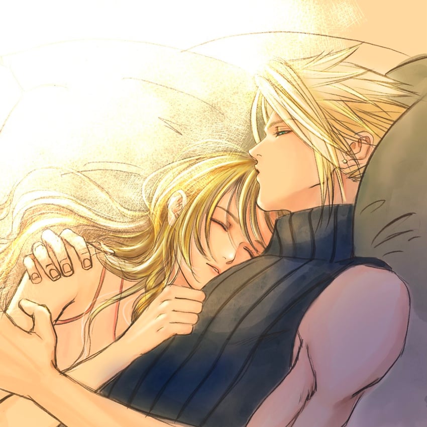 cloud strife and aerith gainsborough (final fantasy and 3 more) drawn by ws_alte