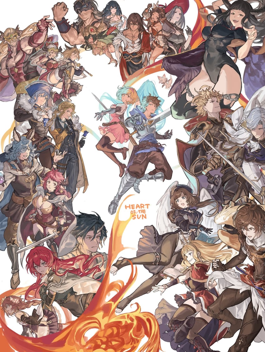 djeeta, gran, cagliostro, lyria, vyrn, and 20 more (granblue fantasy) drawn by hashibiro_kou_(garapiko_p)