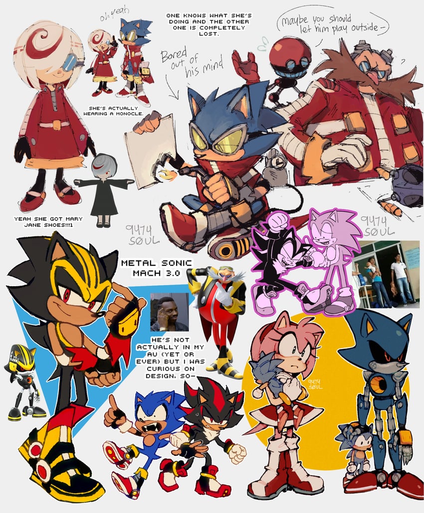 sonic the hedgehog, shadow the hedgehog, amy rose, dr. eggman, metal sonic, and 5 more (sonic and 4 more) drawn by 9474s0ul