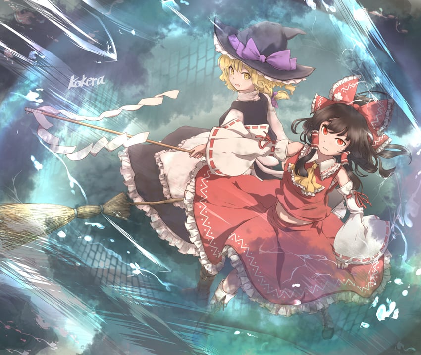 hakurei reimu and kirisame marisa (touhou) drawn by kakera_(comona_base)