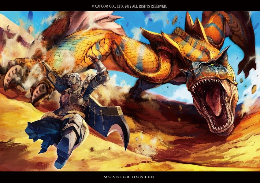 monster hunter and tigrex (monster hunter) drawn by fuse_ryuuta