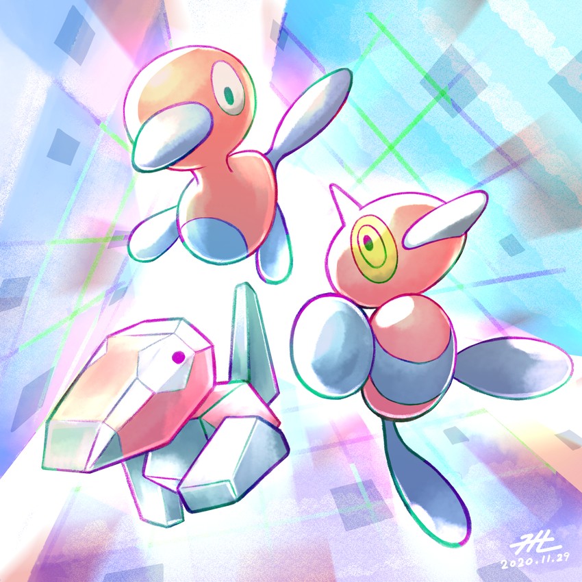 porygon-z, porygon, and porygon2 (pokemon) drawn by null_suke
