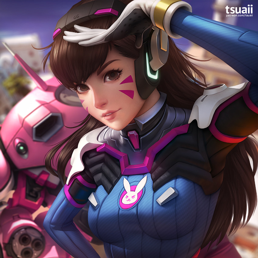 d.va (overwatch and 1 more) drawn by tsuaii