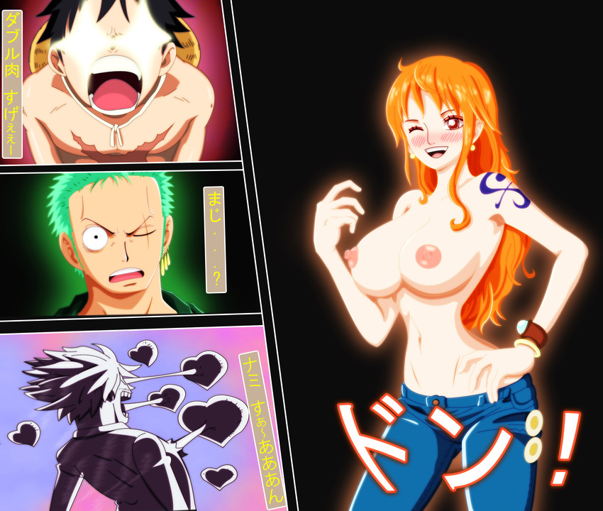 nami, monkey d. luffy, roronoa zoro, and sanji (one piece)