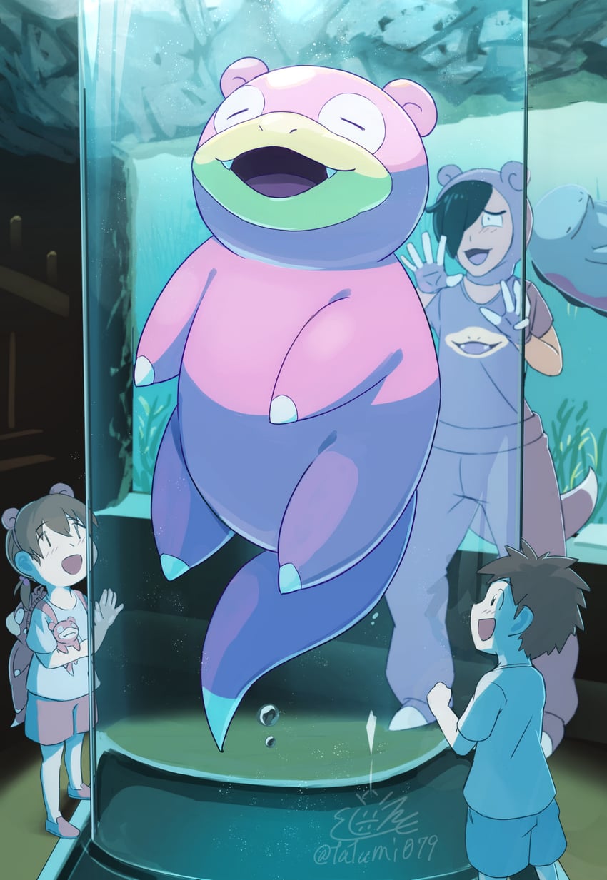 quagsire, slowpoke, and poke maniac (pokemon and 1 more) drawn by tatsumi_(panneko)