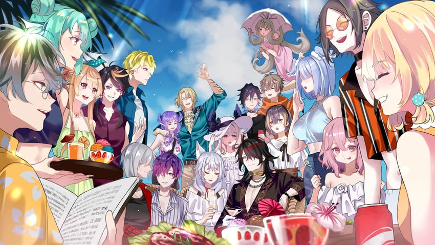 elira pendora, selen tatsuki, pomu rainpuff, enna alouette, finana ryugu, and 15 more (nijisanji and 1 more) drawn by luxiemsimping