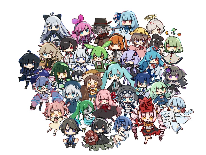 hatsune miku, yuzuki yukari, adachi rei, kotonoha akane, kotonoha aoi, and 27 more (vocaloid and 11 more) drawn by sayonaka_megumo