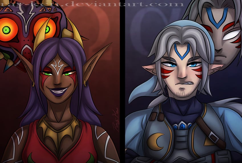 link, majora, and fierce deity (the legend of zelda and 1 more) drawn by ray-ken
