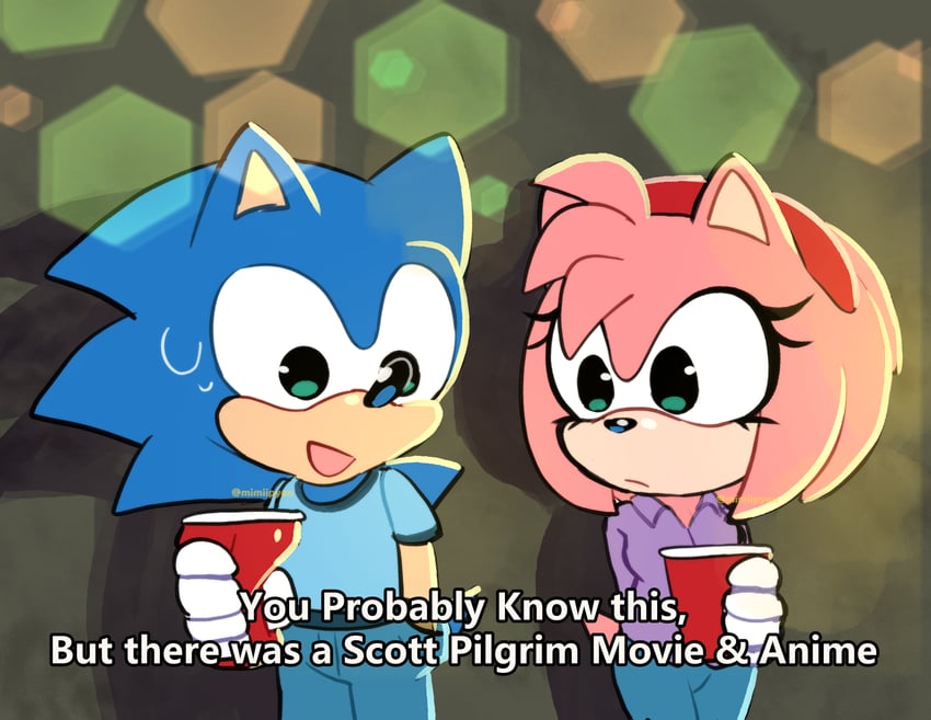sonic the hedgehog, amy rose, scott pilgrim, and ramona flowers (sonic and 2 more) drawn by mimiipyon