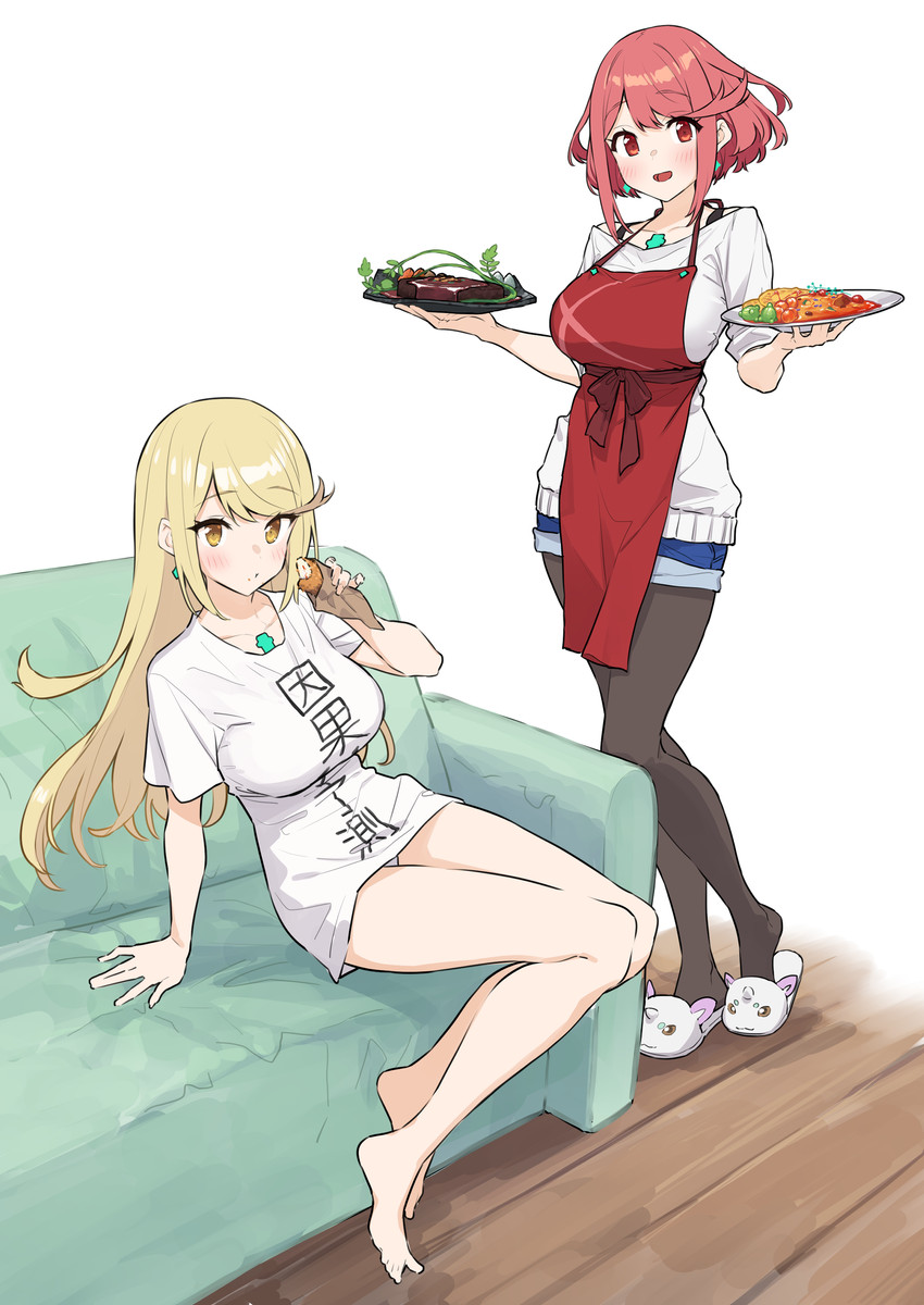pyra and mythra (xenoblade chronicles and 1 more) drawn by baffu