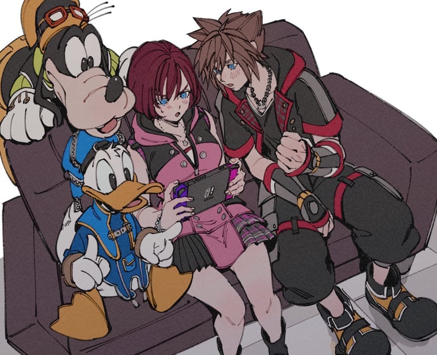 sora, kairi, donald duck, and goofy (kingdom hearts and 2 more) drawn by oimo_(oimkimn)