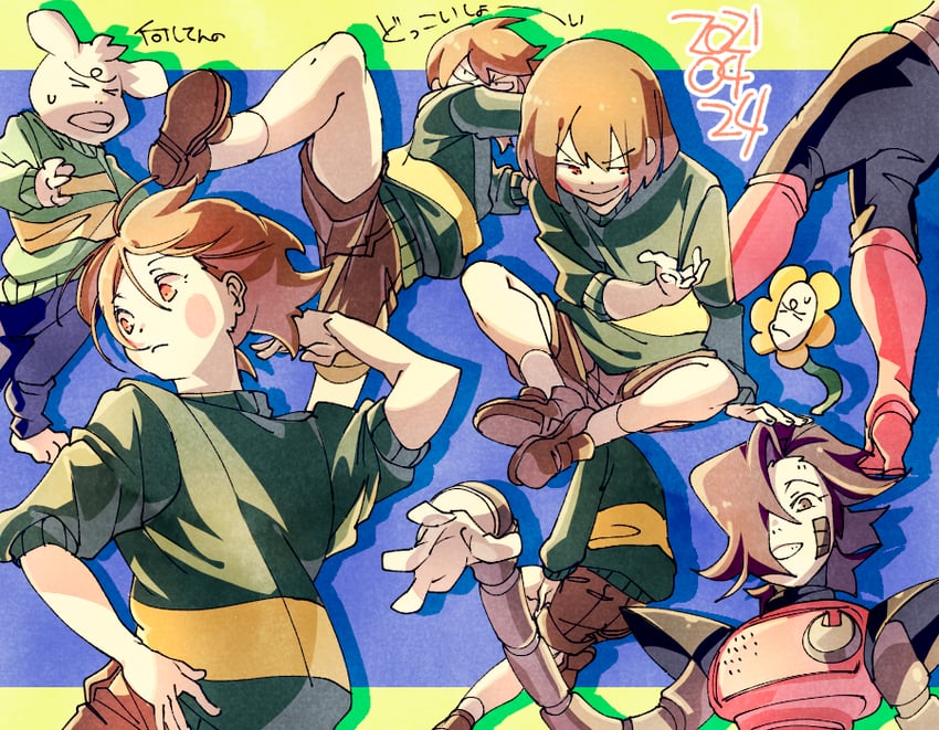 asriel dreemurr, flowey, mettaton, and mettaton ex (undertale) drawn by kuga_hotaru
