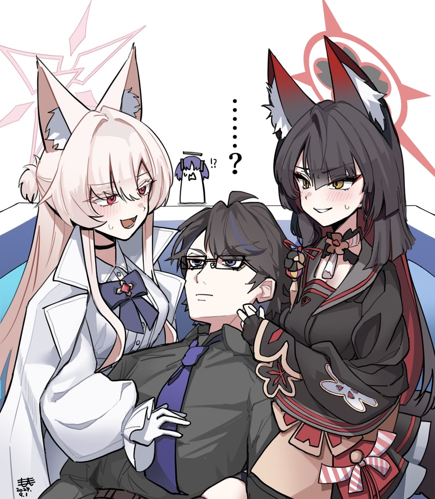 sensei, yuuka, wakamo, and akira (blue archive) drawn by takinohamira