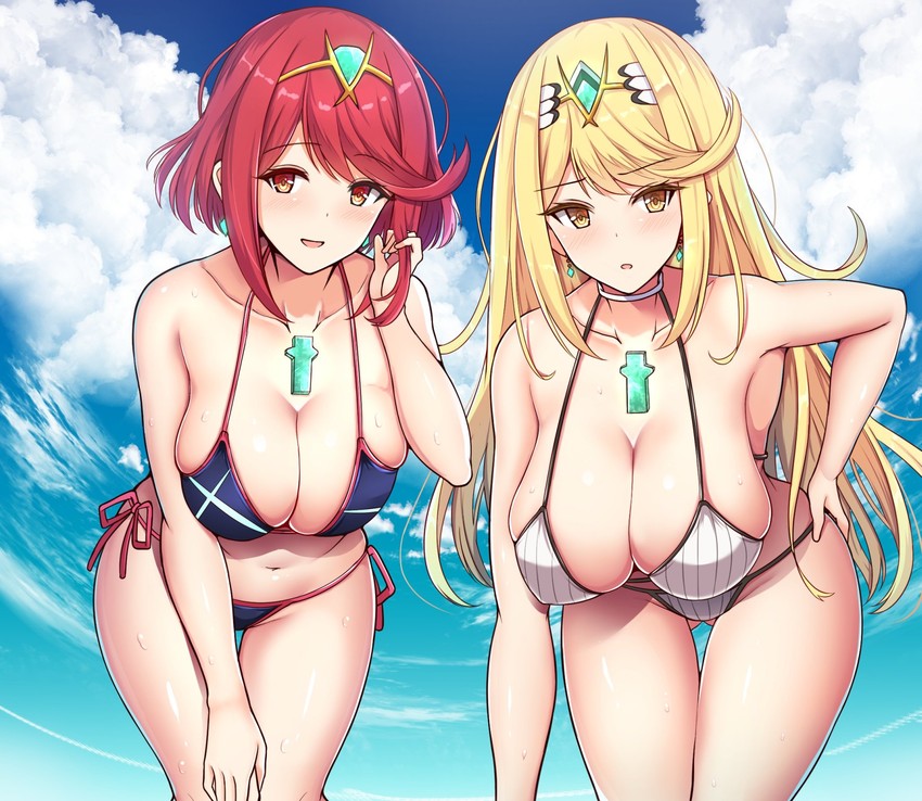 pyra and mythra (xenoblade chronicles and 1 more) drawn by noeomi