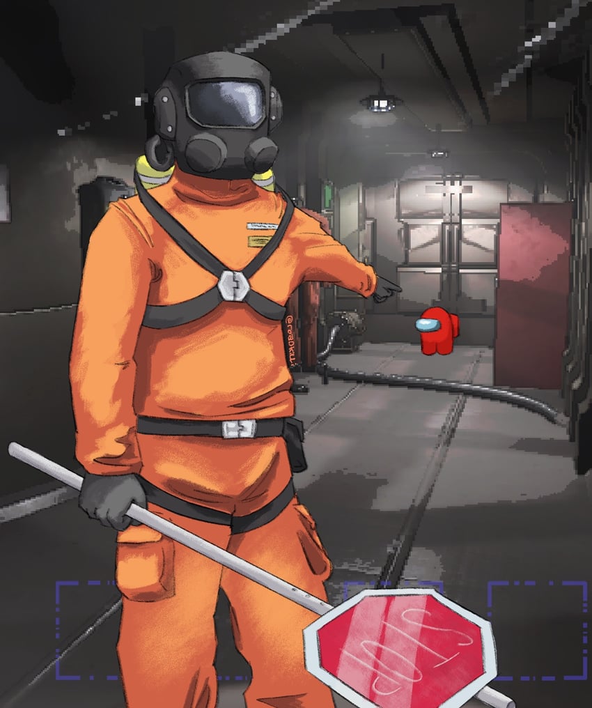 crewmate, red, and worker (among us and 1 more) drawn by roadkilli