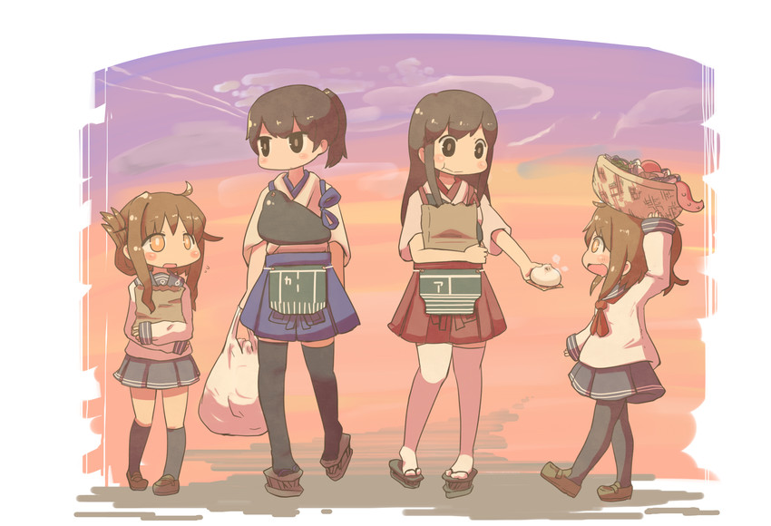 kaga, inazuma, akagi, and ikazuchi (kantai collection) drawn by inishie