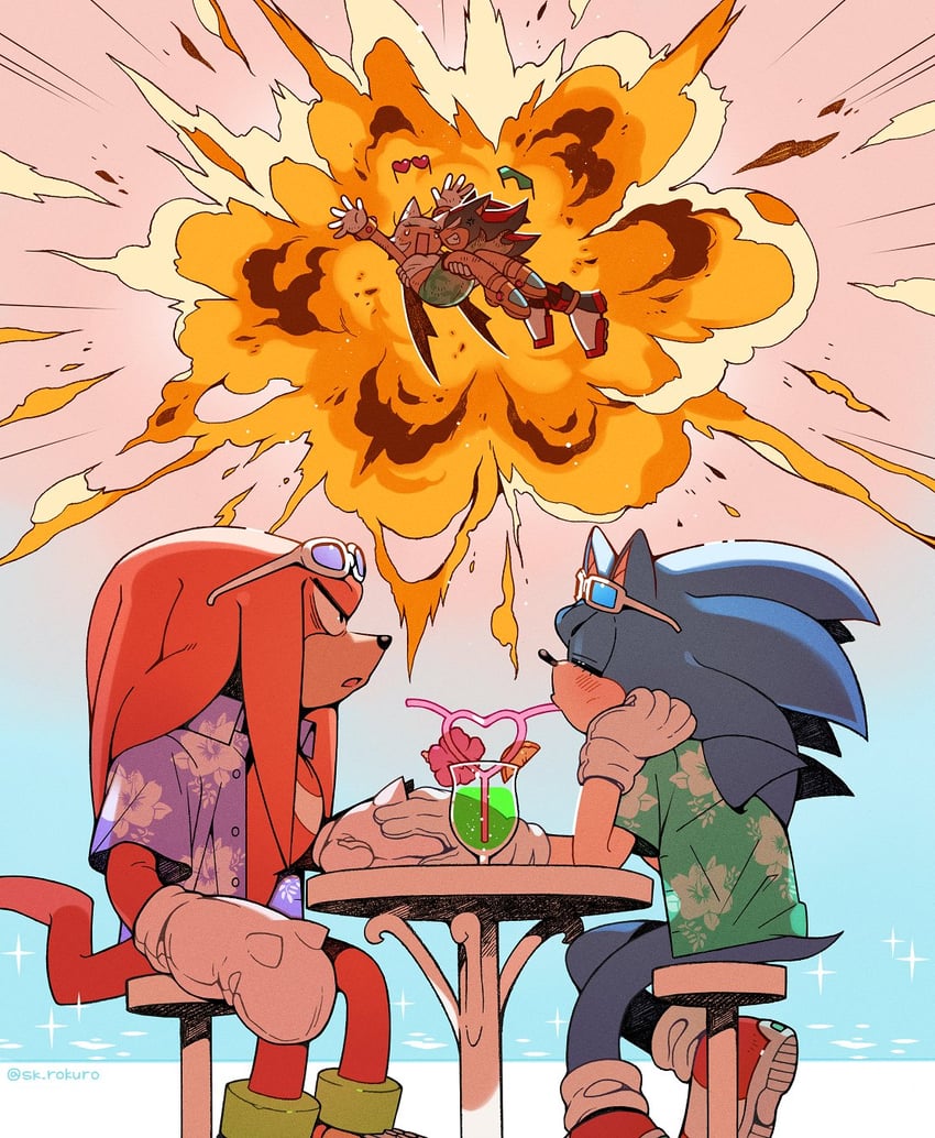 sonic the hedgehog, shadow the hedgehog, rouge the bat, and knuckles the echidna (sonic and 1 more) drawn by sk_rokuro