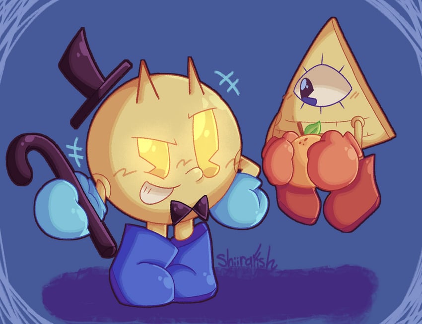 pac-man and bill cipher (gravity falls and 1 more) drawn by shiirafish