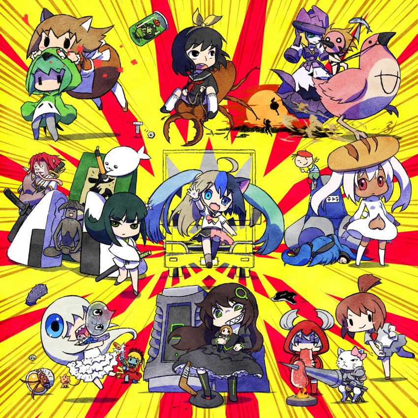 hatsune miku, shinku, honma meiko, moetron, kwami, and 3 more (vocaloid and 2 more) drawn by shibi_(giinu)