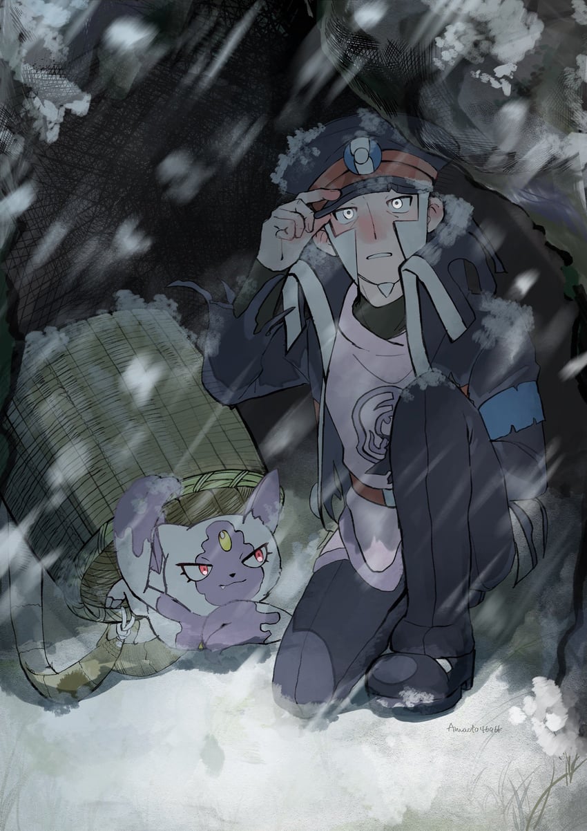 ingo and hisuian sneasel (pokemon and 1 more) drawn by amaoto4696kn