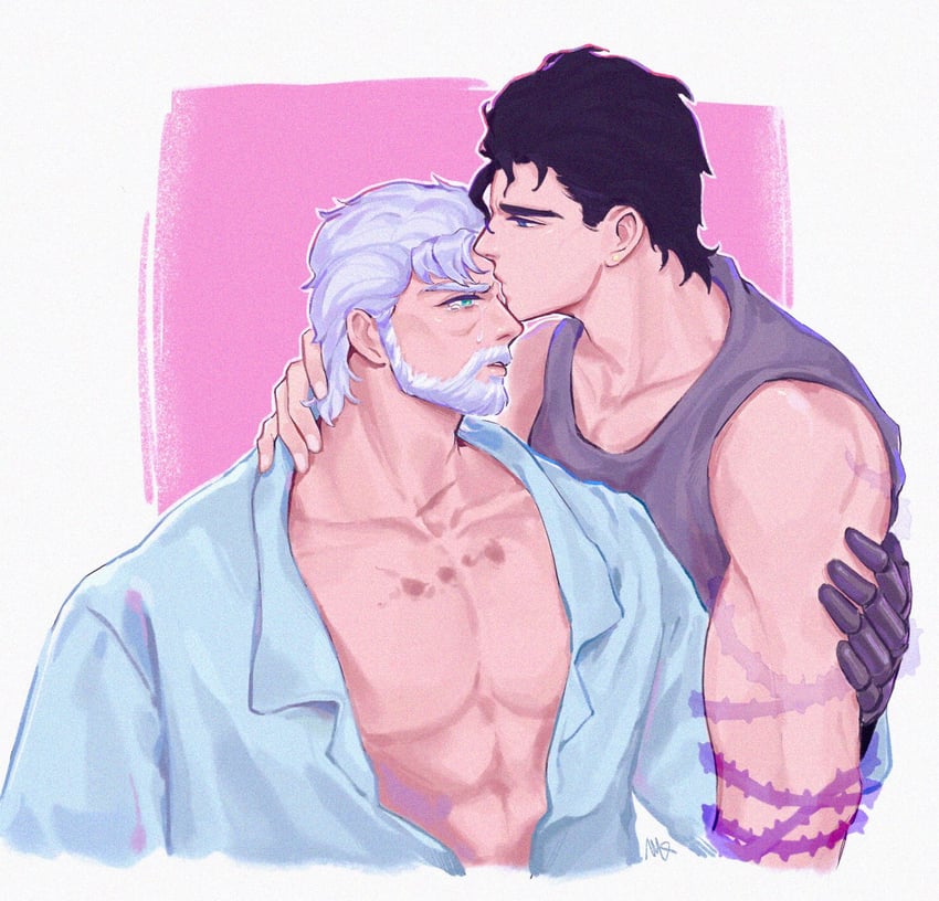 joseph joestar and kujo jotaro (jojo no kimyou na bouken and 1 more) drawn by vamos_mk