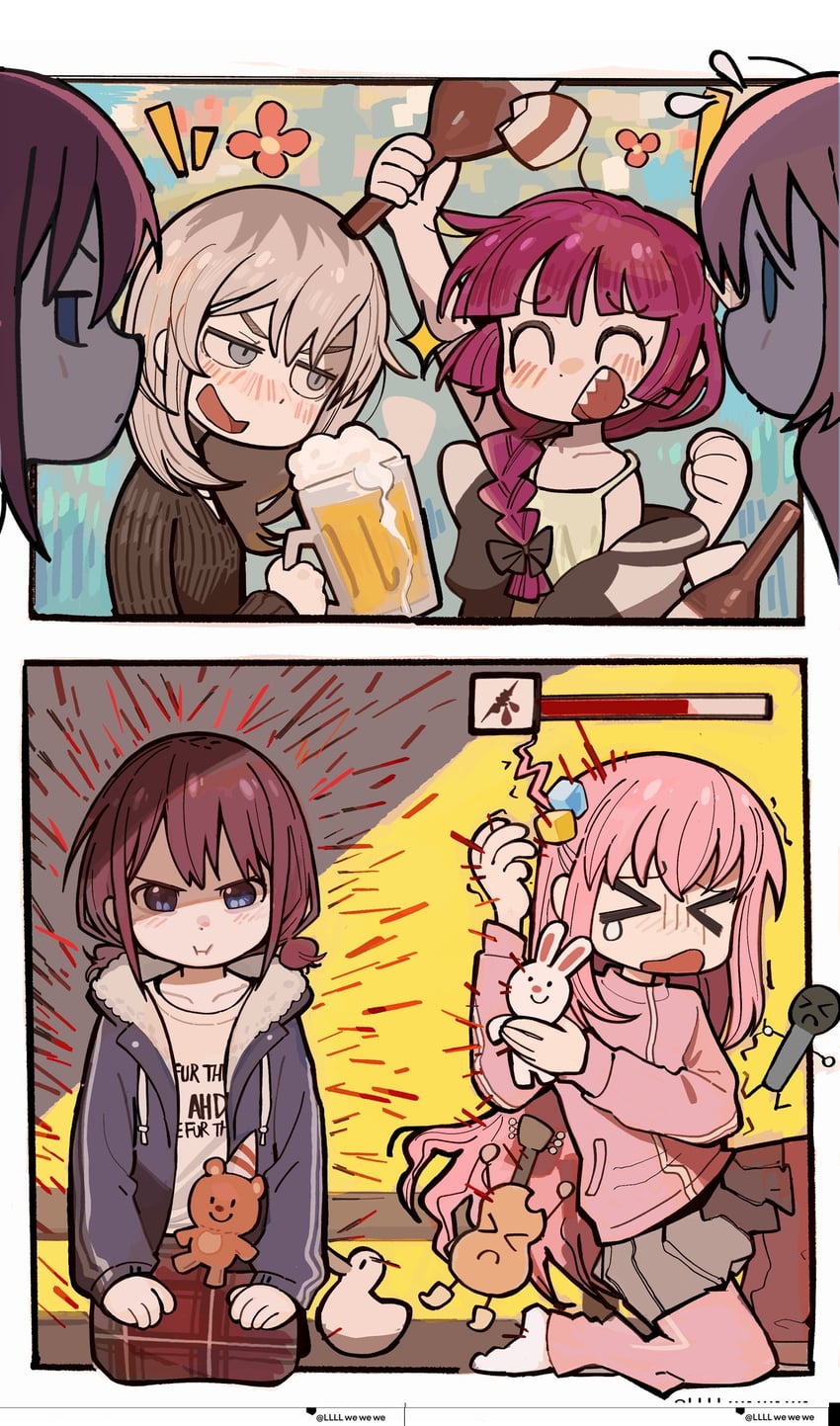 gotoh hitori, iseri nina, kawaragi momoka, and hiroi kikuri (bocchi the rock! and 1 more) drawn by llllwewewe