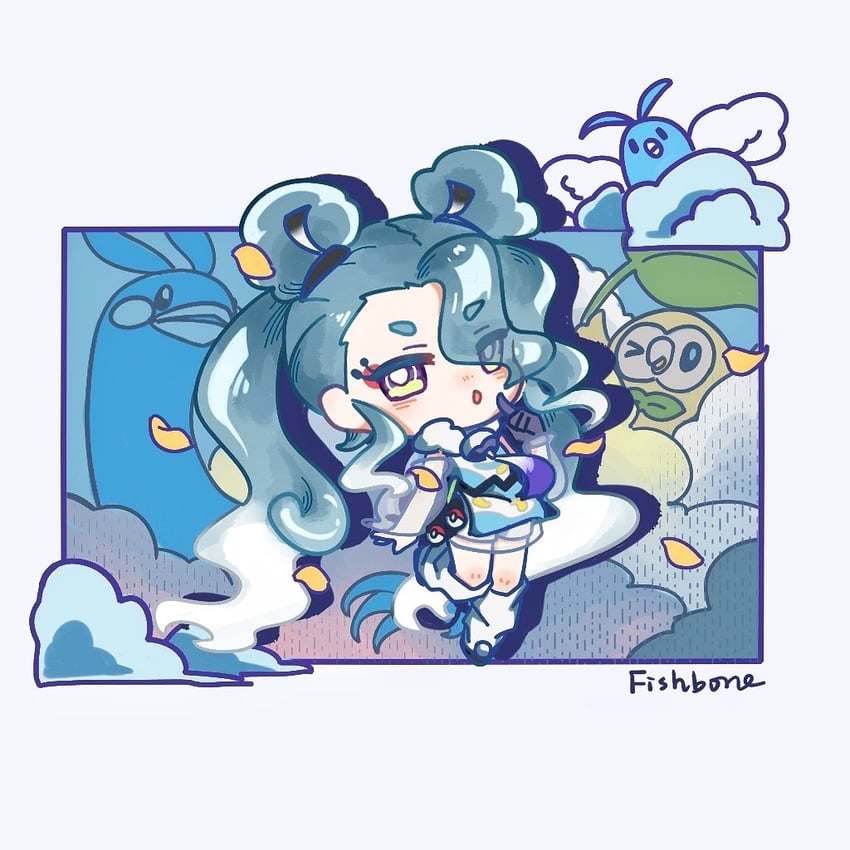 hatsune miku, rowlet, altaria, swablu, and flying miku (pokemon and 2 more) drawn by huixiaaa42305