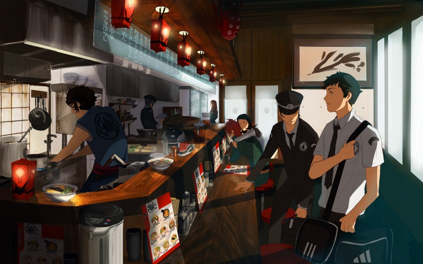 demi-fiend, kuzunoha raidou, amano maya, serizawa ulala, tachibana chiaki, and 2 more (persona and 5 more) drawn by amei_zhao