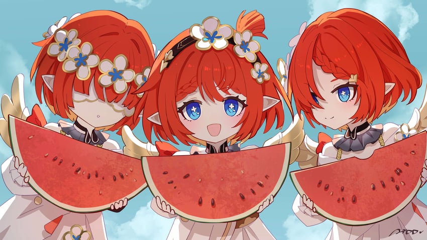 tribbie, trianne, and trinnon (honkai and 1 more) drawn by ai_dongdong