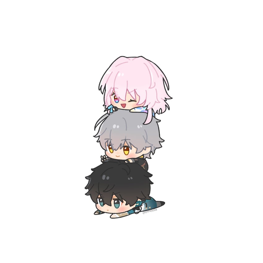 trailblazer, march 7th, caelus, and dan heng (honkai and 1 more) drawn by potatetoee