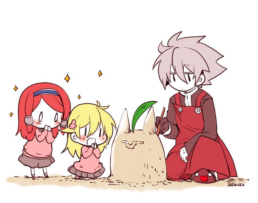 noel vermillion, ragna the bloodedge, tsubaki yayoi, hakumen, dead spike, and 1 more (blazblue) drawn by kuro_yuzu