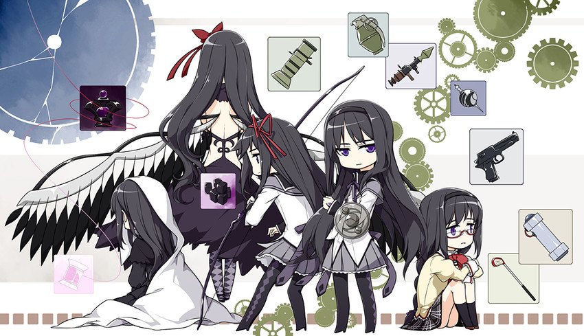 akemi homura, akuma homura, and homulilly (mahou shoujo madoka magica and 1 more) drawn by sakuraba_yuuki