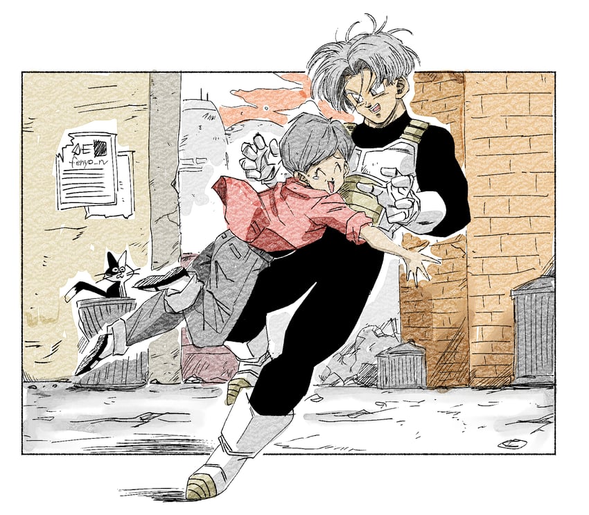 bulma and trunks (dragon ball and 1 more) drawn by fenyon