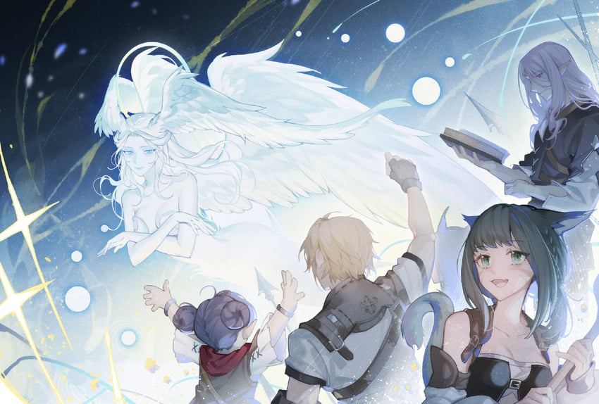 warrior of light and hydaelyn (final fantasy and 1 more) drawn by no.9_yualuodesi_mimitongxinzhong