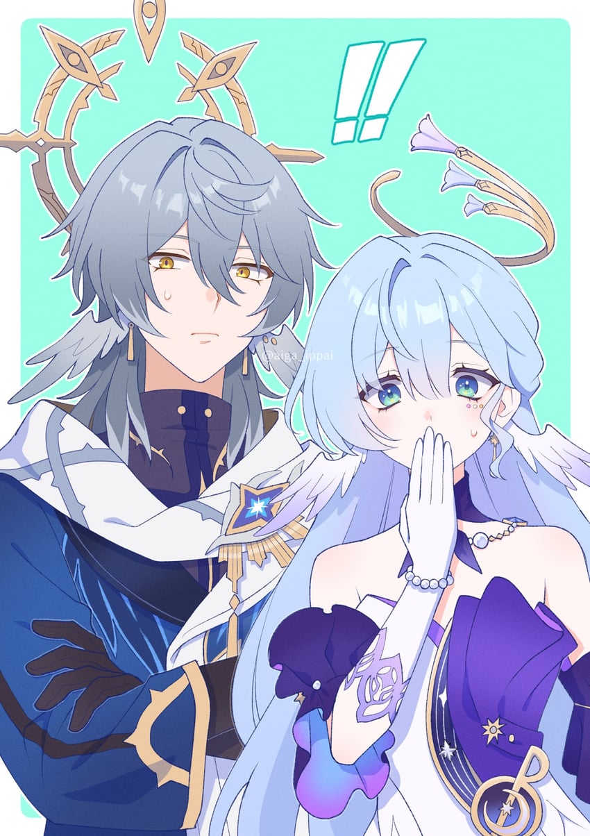 robin and sunday (honkai and 1 more) drawn by aiga_ippai