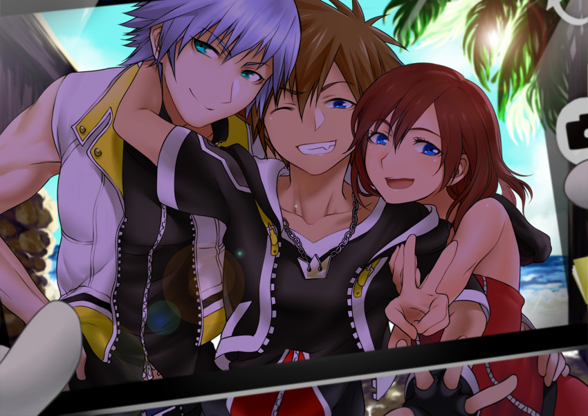 sora, kairi, and riku (kingdom hearts) drawn by mikura_(miraclemicro)