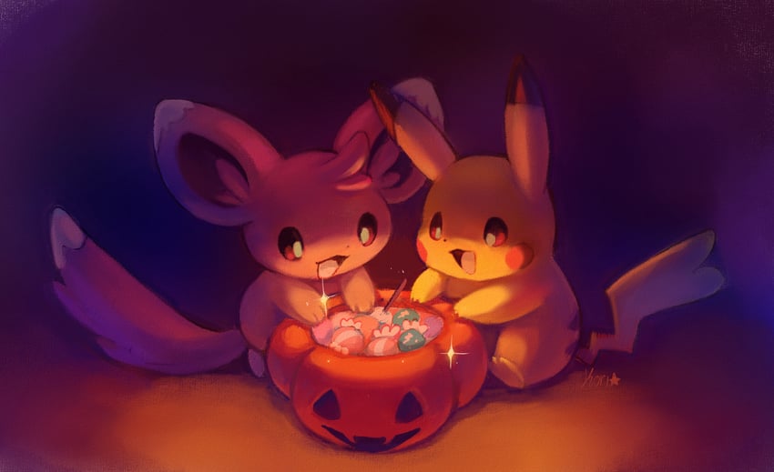 pikachu and minccino (pokemon) drawn by koriarredondo