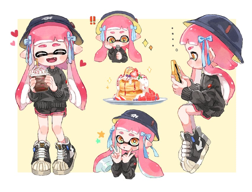 inkling player character and inkling girl (splatoon) drawn by myon_rio