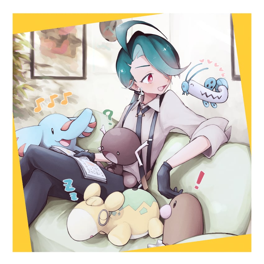 rika, diglett, paldean wooper, phanpy, numel, and 1 more (pokemon and 1 more) drawn by quiet_room_0